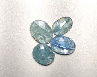 4 Aqua Kyanite Gemstones, Faceted Oval Cut, Jewelry Making