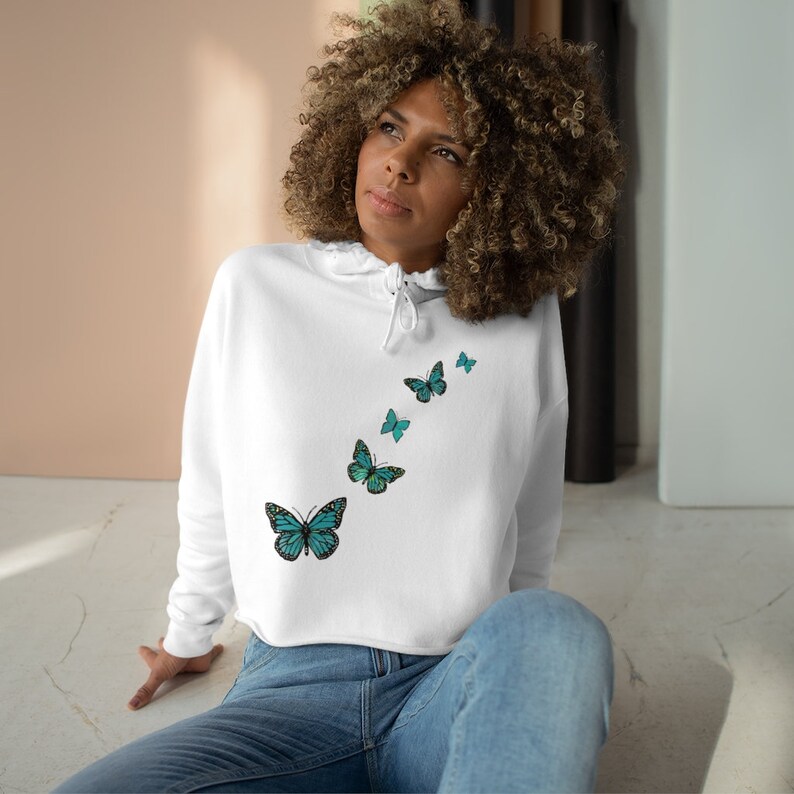 E Girl Hoodie Soft Grunge Aesthetic Butterfly Crop Hoodie Soft Girl Aesthetic Clothes Teal Butterfly Butterfly Cropped Sweatshirt