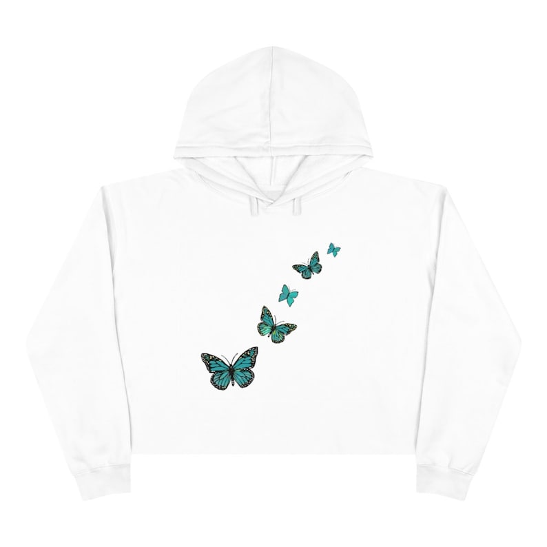 E Girl Hoodie Soft Grunge Aesthetic Butterfly Crop Hoodie Soft Girl Aesthetic Clothes Teal Butterfly Butterfly Cropped Sweatshirt