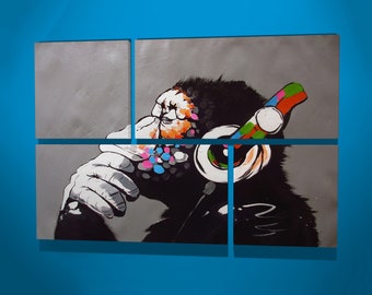 Affe mit Musik Kopfhörern 91,5 x 61 cm Monkey Poster Thinker with Headphones 