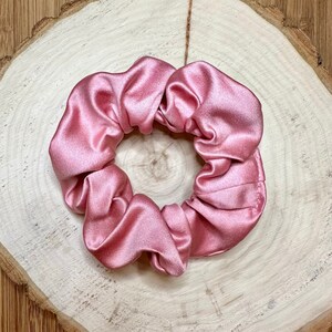 Light pink satin hair scrunchie