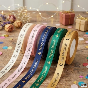 Personligt satinband, 15 mm satinband, presentinslagning, födelsedagar, bröllop, jubileum, anpassat band, band med företagslogotyp