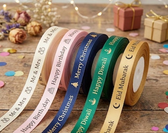 Personalisiertes Satinband, 15 mm Satinband, Geschenkverpackung, Geburtstage, Hochzeiten, Jubiläum, maßgeschneidertes Band, Corporate Branded Bänder
