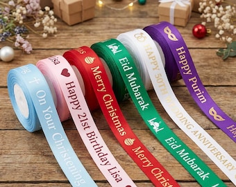 Personalised Satin Ribbon, 25mm Satin Ribbon, Gift Wrapping, Birthdays, Weddings, Anniversary, Customised Ribbons, Personalized Ribbons