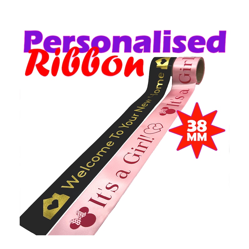 Personalised Printed Satin Ribbon 38mm Custom Made For Any Occasion Perfect for Weddings, Birthdays, Anniversaries and Corporate Use image 1