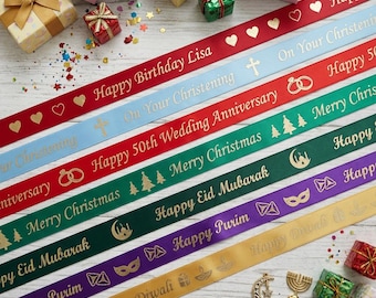 Personalised Satin Ribbon, 10mm Satin Ribbon, Gift Wrapping, Birthdays, Weddings, Anniversary, Customised Ribbon, Corporate Branded Ribbons