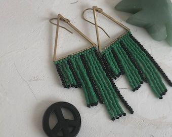 Green and Black seed bead earrings