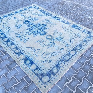 Vintage Turkish Rug, 6x9 Blue Area Rug,Turkish Area Blue Rug,Area Livingroom rug,Kitchen rug,Oushak Blue rug,Design rug,6.3x8.7 ft.