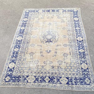 Vintage Oushak Rug 6x9, Hand-Knotted Wool, Turkish Area Rug