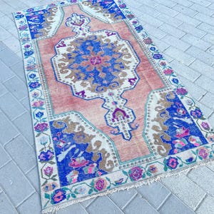 Oushak Rug 5x8 ,Blue Turkish Rug,Vintage Rug, Handmade Rug, Brown Area Rug,Accent Rug,Living Room Rug, Oushak Rug, Decorative Rug, 4&#39;4&quot;x8&#39;2