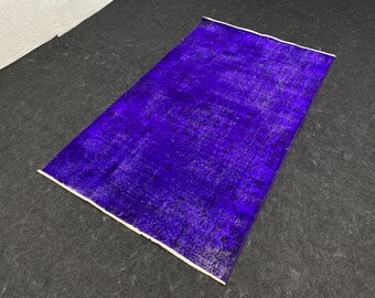 4x6 Vintage Turkish Wool Rug: Handmade Purple Oushak Area Rug.Tax Free USA