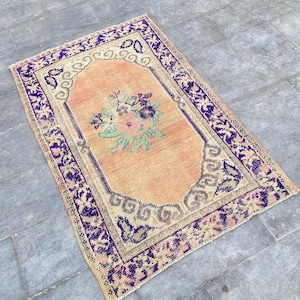 Tappeto turco Oushak 3x5 fatto a mano: tappeto decorativo in lana vintage