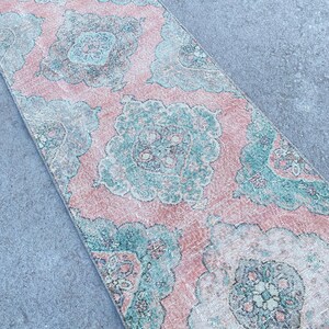 Handmade Wool Oushak Runner Rug: Pink Turkish Design (2.7x8.4 ft)