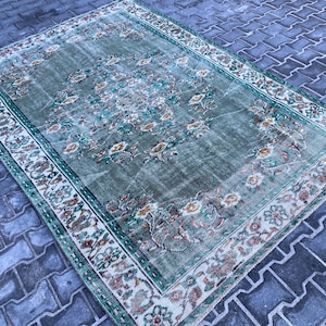 Vintage Oushak Teppich: 15x23 cm, Handgefertigter Türkischer Teppich aus Wolle