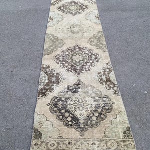 3x11 Turkish Runner rug, Runner rug, Oushak runner rug,Vintage rug,Beige Brown runner rug, hallway rug, Handmade runner rug,&#39;&#39;2.8 x 11.2 &#39;&#39;