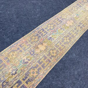 Vintage Oushak Runner Rug: Hand-Knotted Wool & Cotton Hallway Rug