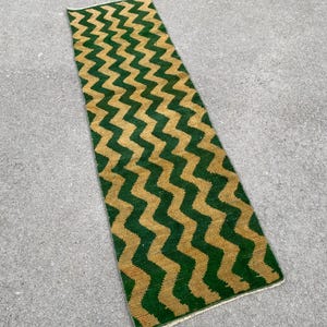 Vintage Turkish Wool Runner Rug: Aztec Design, 2x7 ft