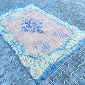 Vintage Turkish Rug, 6x10 Blue Area Rug,Turkish Area Blue Rug,Area Livingroom rug,Kitchen rug,Oushak Blue rug,Design rug,6.0x9.7 ft.
