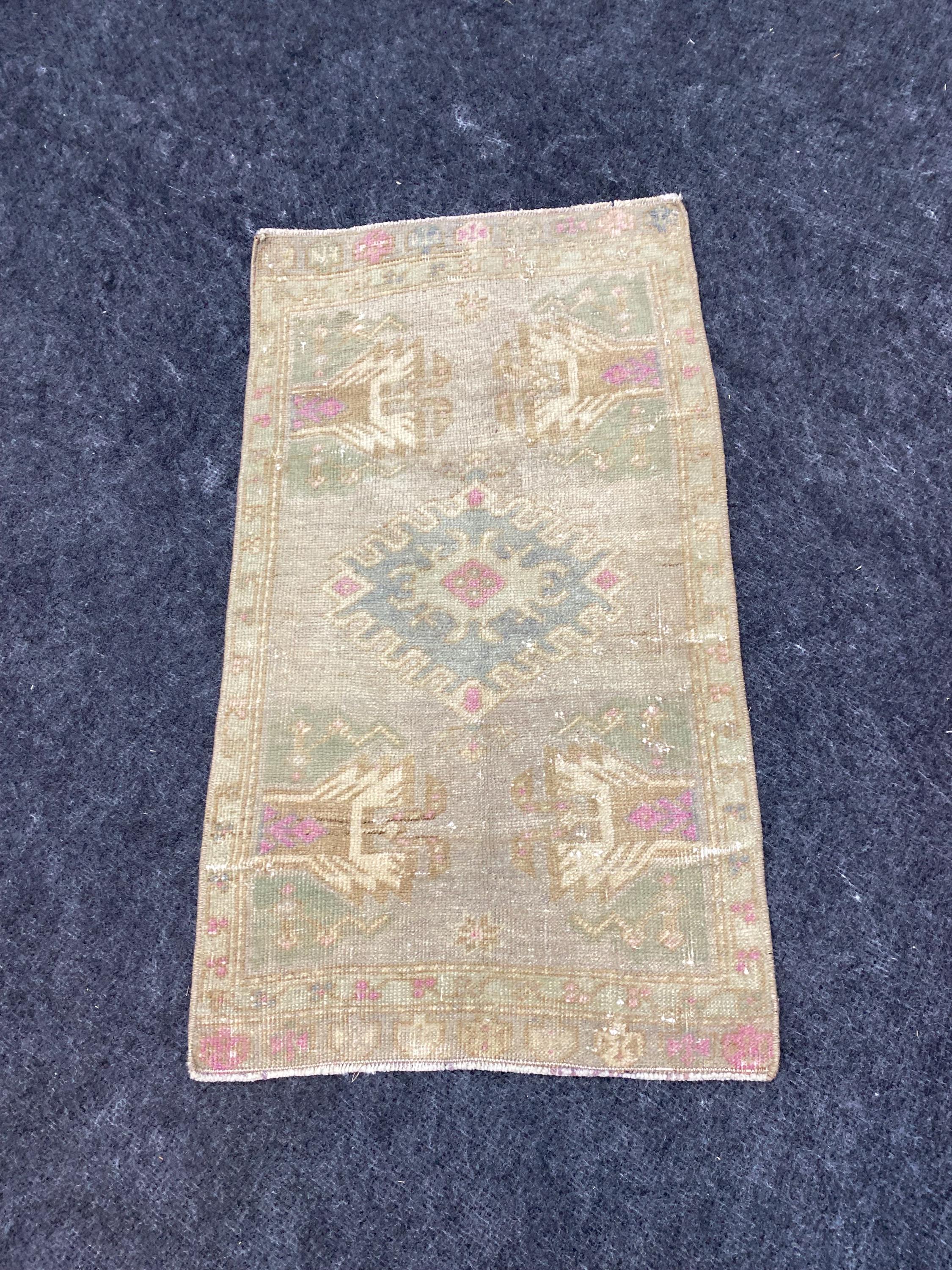 Handmade Vintage Turkish Oushak Rug: Colorful Woven Door Mat (1.4