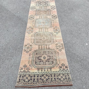3x11  Runner Rug, Turkish Runner Rug, Oushak Runner Rug, Vintage Rug, Beige Runner Rug, Hallway Rug, Handmade Runner Rug,    2.7 x 11.0  ft.