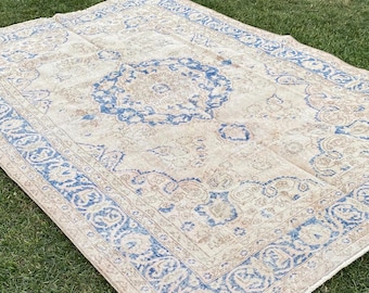 7x11 Vintage Oushak Turkish Rug: Handmade Wool Area Rug.Tax Free USA
