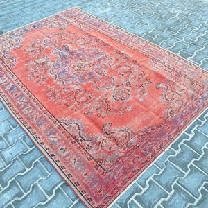 Vintage Turkish Rug 6x9, Orange Area Rug,Turkish Area Rug,Home Decor rug,Area Livingroom rug,Kitchen rug,Oushak  rug,Design rug,6.0x8.5 ft.