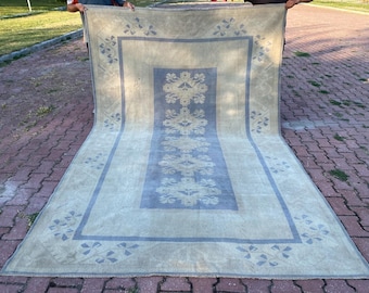 Alfombra turca Oushak de lana anudada a mano: Alfombra suave de 2 x 3,14 m (6,7 x 10,3 pies)