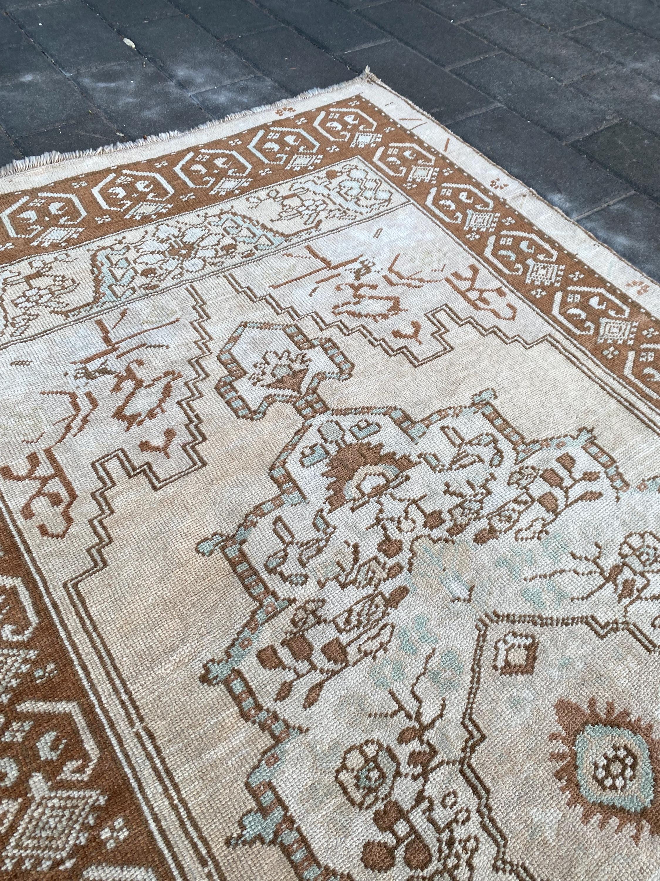 トルコヴィンテージラグ OldTurkishVintage Oushak Rug Vintage 4x7 Oushak Rug: Handmade Turkish Wool Area Rug - Etsy