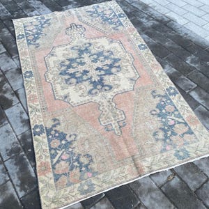 Oushak Rug 5x8 ,Blue Turkish Rug,Vintage Rug, Handmade Rug, Brown Area Rug,Accent Rug,Living Room Rug, Oushak Rug, Decorative Rug, 4&#39;3&quot;7&#39;5
