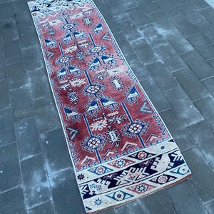 Vintage Oushak Runner Rug: Turkish Wool Hallway Carpet (2x7)
