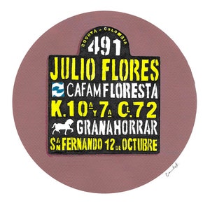 Colombian Bus Sign Art Print - &quot;Julio Flores&quot; by Camila Tellez (Tabla de Bus Bogota)