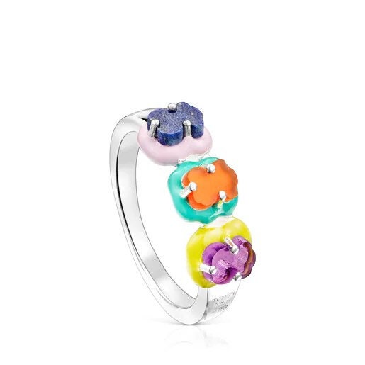 Tous Silver TOUS Vibrant Colors Ring With Bear Charm in Gemstones and Enamel  N12 US 6 - Etsy