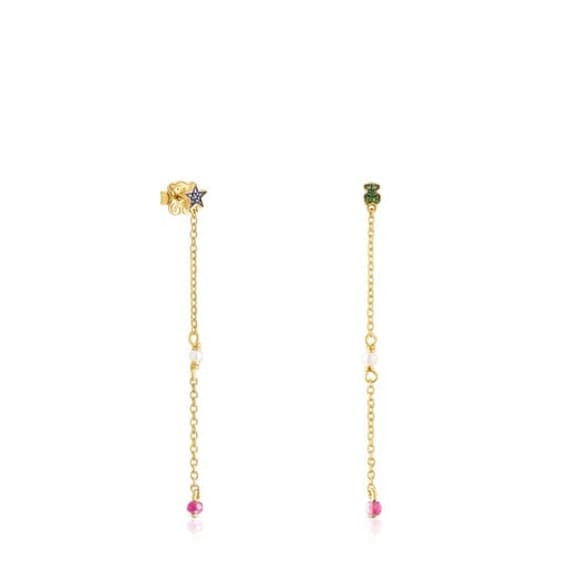Tous Silver Vermeil New Motif Earrings With Chrome Diopside and
