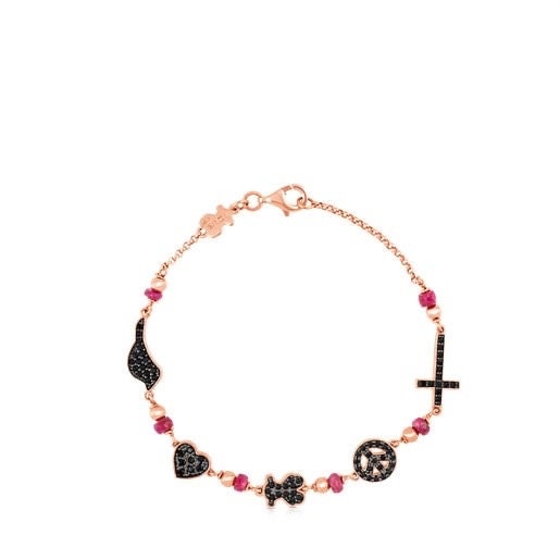 TOUS Motif Bracelet in Rose Vermeil Silver With Spinels, Ruby and Onyx -  Etsy