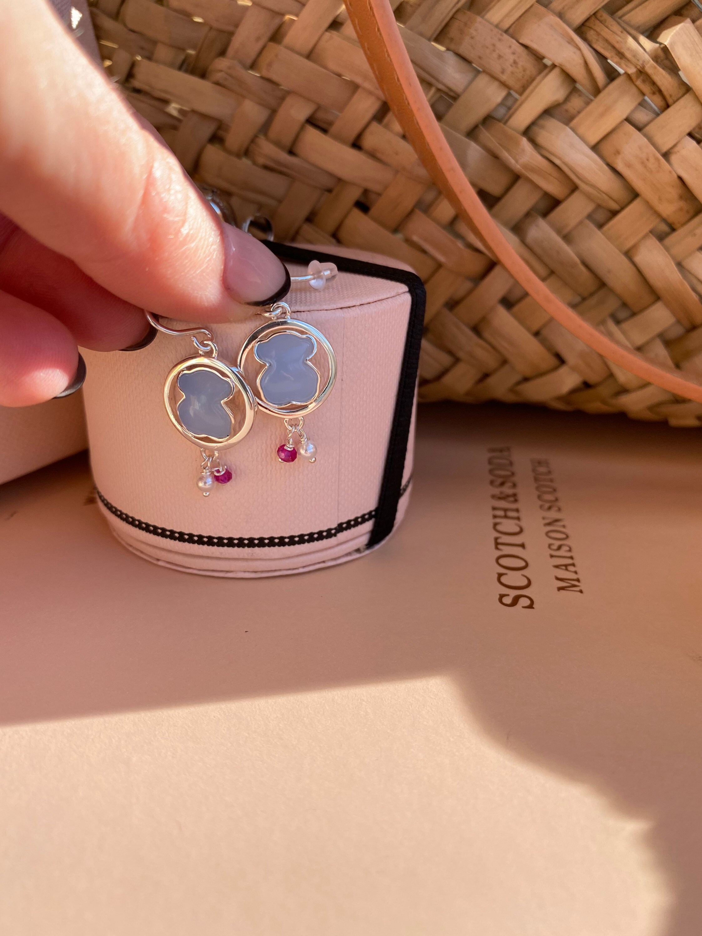 Tous Camille Earrings in Silver With Chalcedony and Ruby. - Etsy