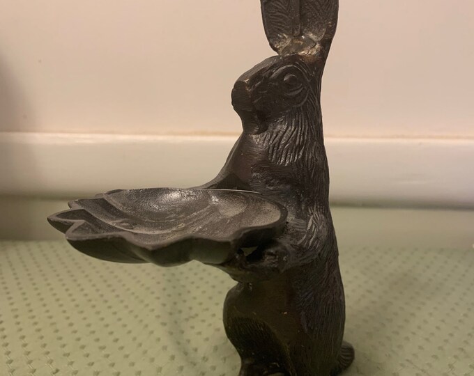 Vintage Cast Iron Doorstop Rabbit/bunny Holding Shell Chocolate Tone Garden/easter Decor Etsy