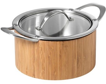 Cat Cora 3 Piece Set - 2.5 Quart Cook 'N' Serve Casserole With Lid & Bamboo Serving Bowl - New in Box