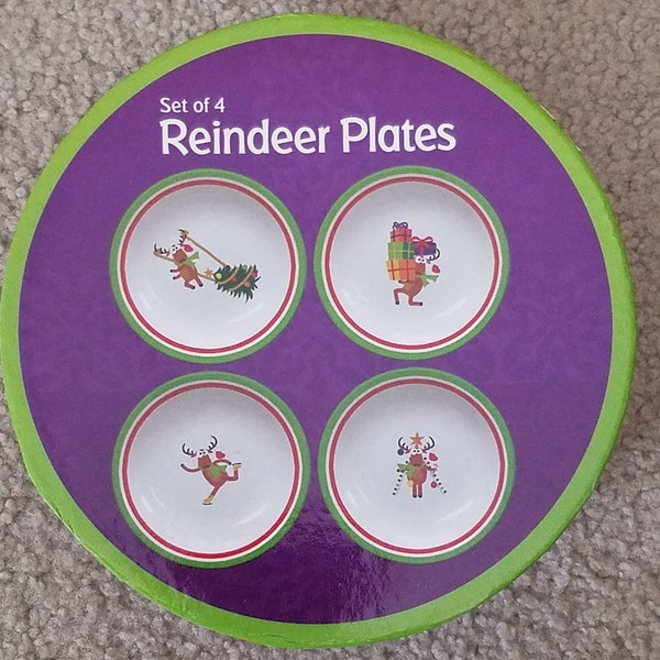 Reindeer Christmas Dessert Appetizer Plates from Promotional Alliance Set of 4