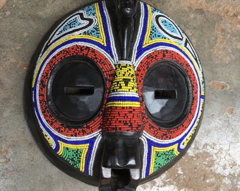 African beaded mask, wall hanging wooden mask, office space decor masks, home decor wooden mask, African beaded wooden mask,