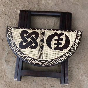 Afrikanischer Vintage Couchtisch | Afrikanischer faltbarer Tisch | Adinkra Symboltabelle