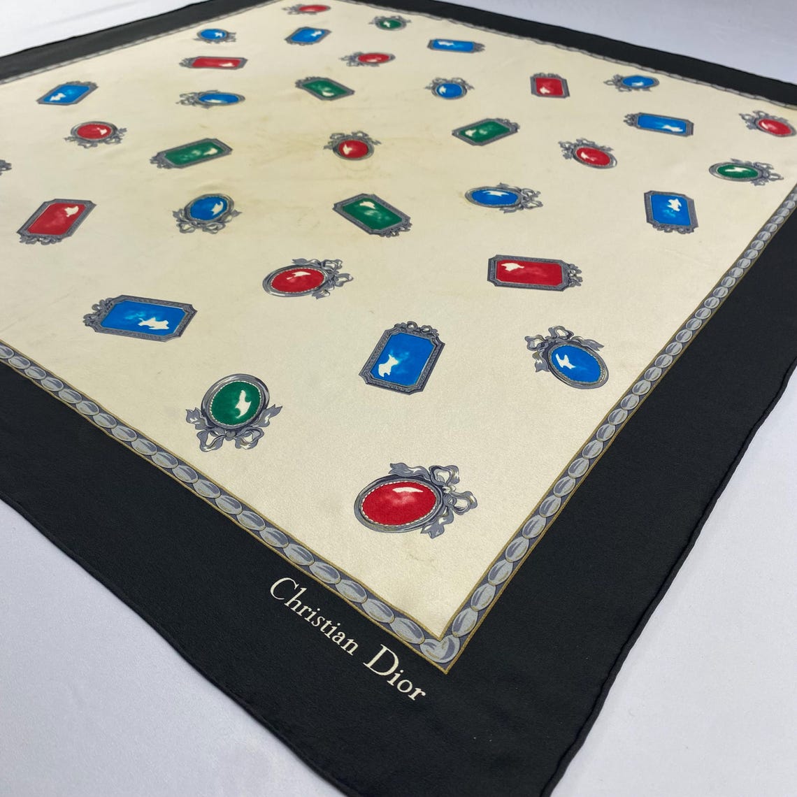 Vintage Dior Silk Scarf, Twill Silk Scarf, Vintage Silk Muffler, Vintage Neck Scarf, Vintage Neck Accessories, Vintage Silk Scarf, foto 3 di 5