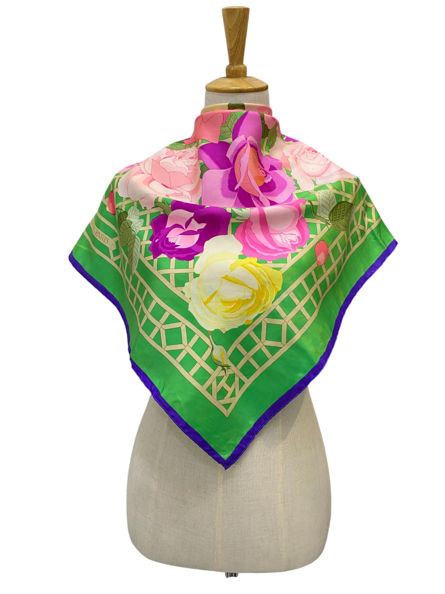 Vintage Hermes Roseraie Silk Scarf Hermes Muffler 34x34 Hermes