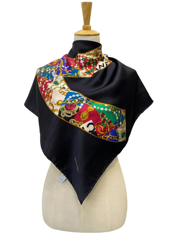 Vintage Chanel Silk Scarf, Twill Silk Scarf, Vintage Silk Muffler