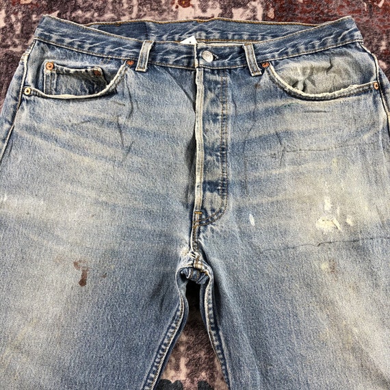 90s Vintage Blue Wash Levis 501 Jeans 37x26, Levi… - image 3