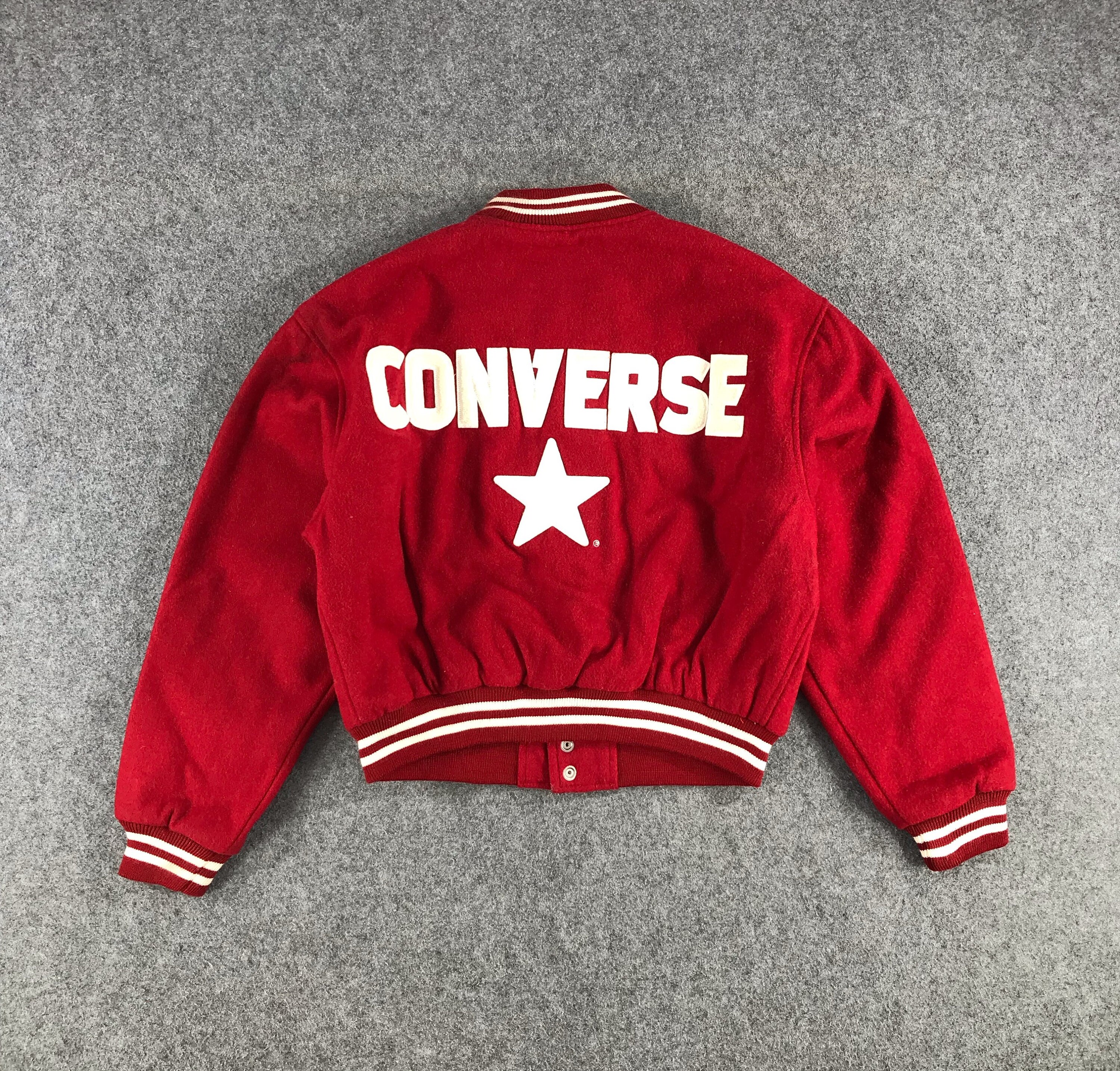 Jacket Vintage Size Converse Jacket Wool Red 90s Wool Medium Jacket Letterman Jacket Etsy Letterman Jacket - Wool Converse Vintage Vintage