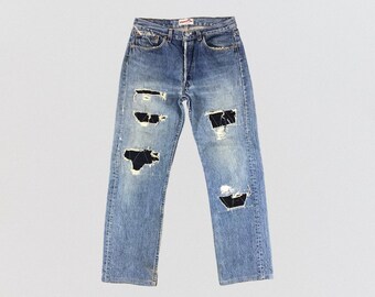 【USA製】90's Levi's 501 Damaged Jeans Vintage 90s Dirty Ripped Levis 501 Jeans 30x33, Levis High