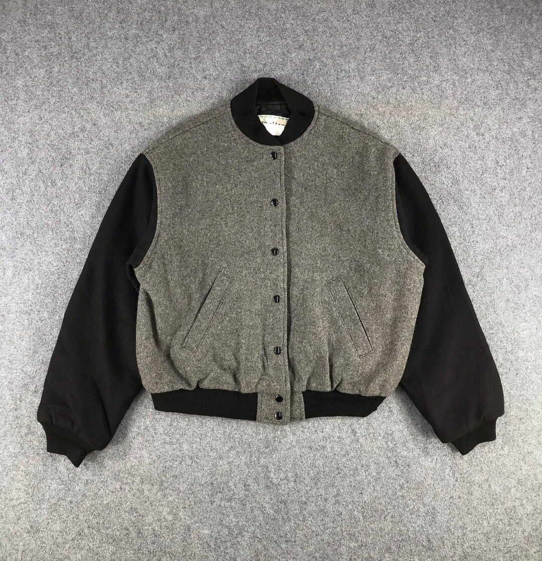 Vintage Melton Wool Jacket Medium Size Grey Letterman Jacket - Etsy