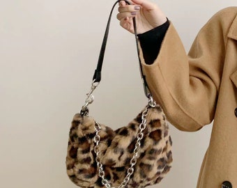 furry animal print bag