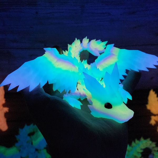 Bébé dragon aux ailes de cristal GlowMagic - phosphorescents dans le noir - yeux colorés en option - beaucoup de belles couleurs - Fidget imprimé en 3D - SANS TARIF