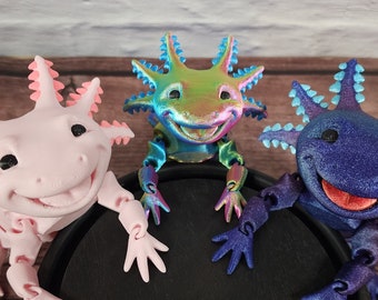 Axolotl articulé haut de gamme - Grand sourire/régulier et plus de 80 couleurs - Jouet sensoriel flexible imprimé en 3D